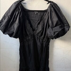 bebe Black Puff-Sleeve V-Neck Mini Dress